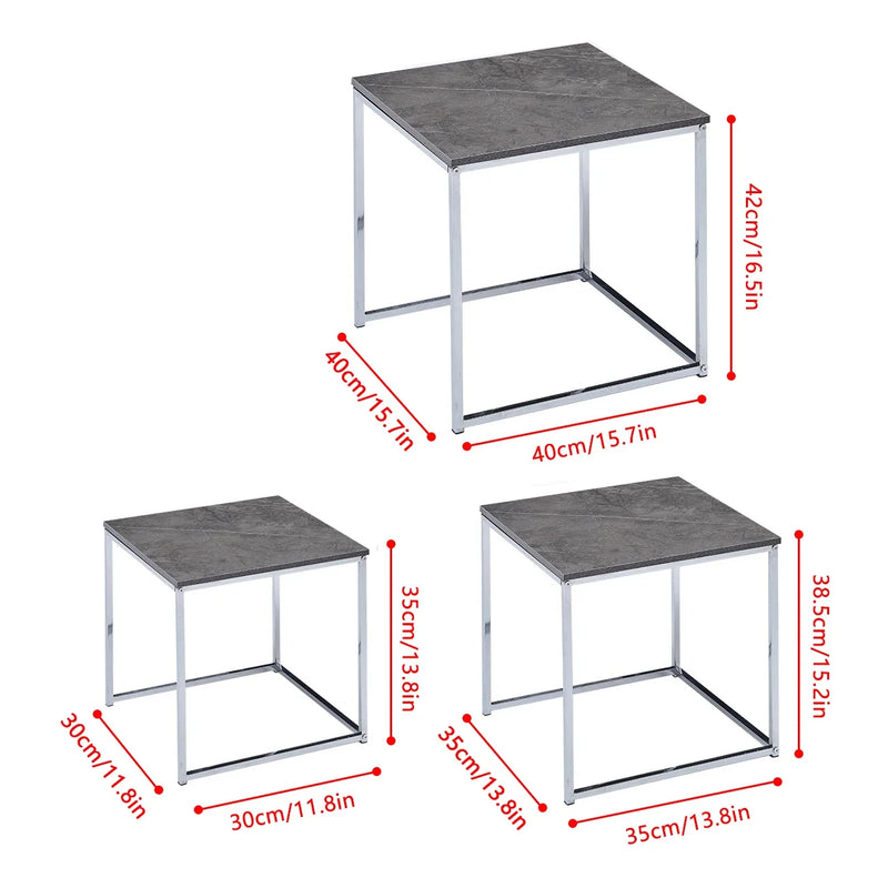 Set Of 3 Modern Nesting Coffee Tables For Living Room - High Gloss Nest Of 3 Nested Tables