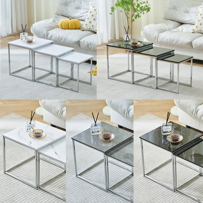 Set Of 3 Modern Nesting Coffee Tables For Living Room - High Gloss Nest Of 3 Nested Tables