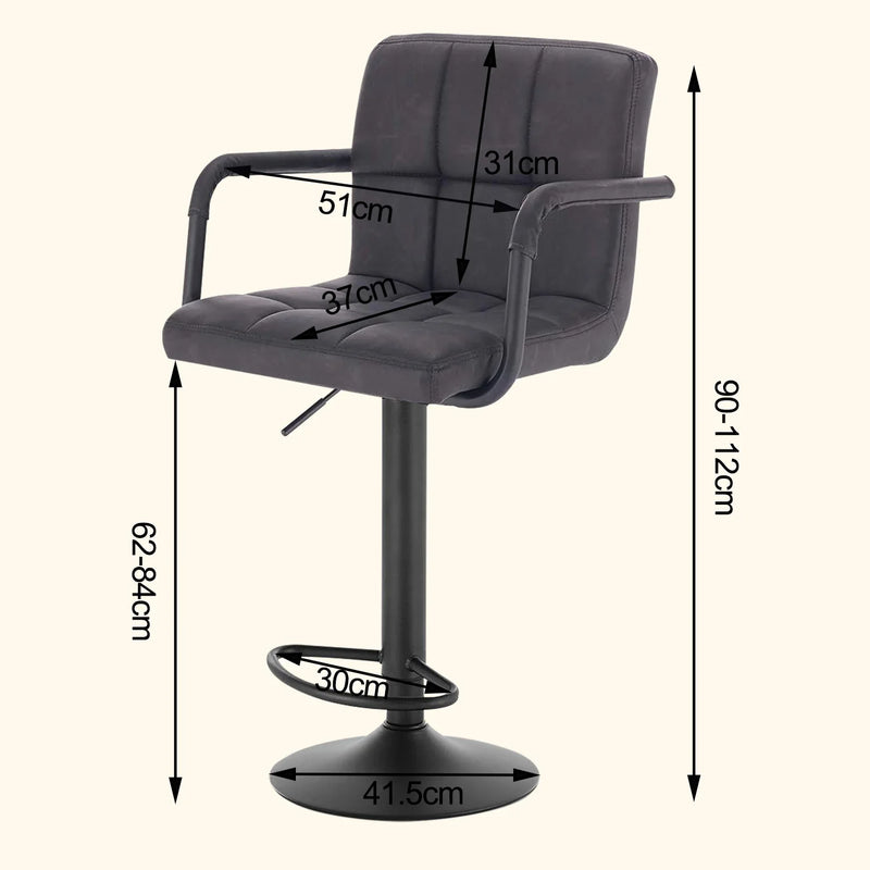 Set of 2 Padded Faux Leather Swivel Bar Stools - Height-Adjustable Backrest Arm