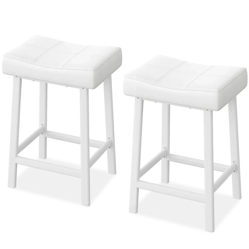Bar Stools Set of 2 – Backless Saddle Counter Stool, Leather Kitchen Wide Chairs