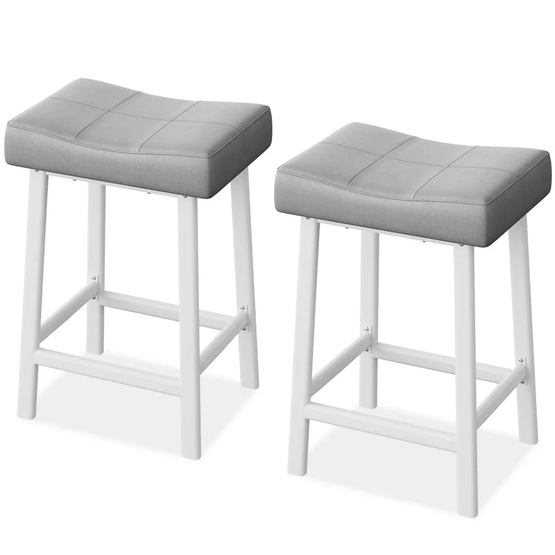 Bar Stools Set of 2 – Backless Saddle Counter Stool, Leather Kitchen Wide Chairs