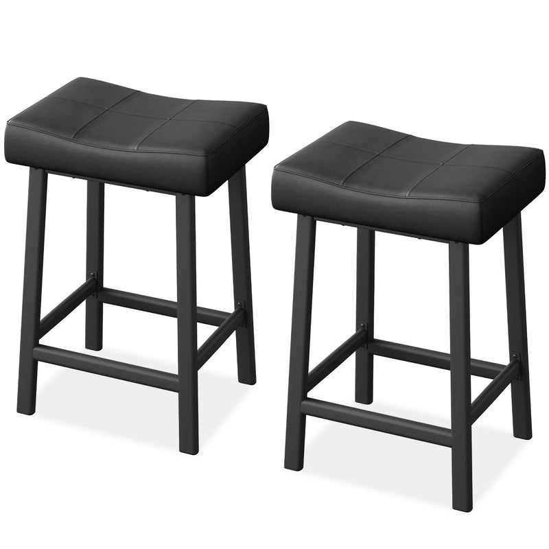 Bar Stools Set of 2 – Backless Saddle Counter Stool, Leather Kitchen Wide Chairs