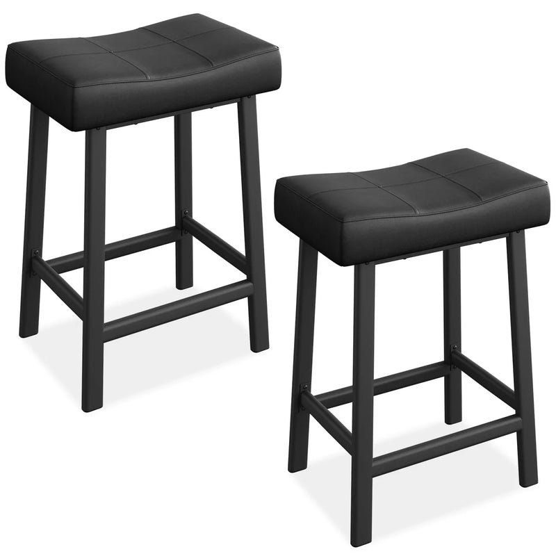 Bar Stools Set of 2 – Backless Saddle Counter Stool, Leather Kitchen Wide Chairs