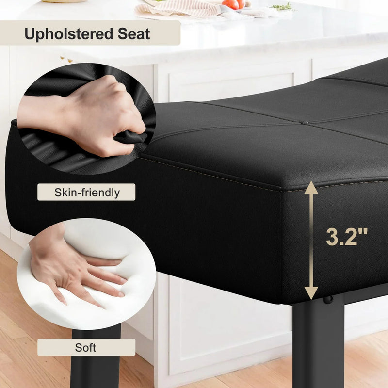 Bar Stools Set of 2 – Backless Saddle Counter Stool, Leather Kitchen Wide Chairs
