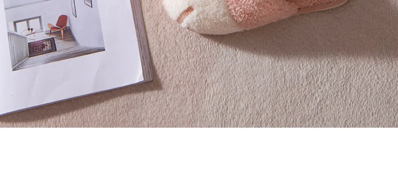Shevalues Indoor Warm Plush Slippers For Women Men Cute Cat Paw Design House Fur Slippers Mute Flats Slides Indoor Fluffy Shoes