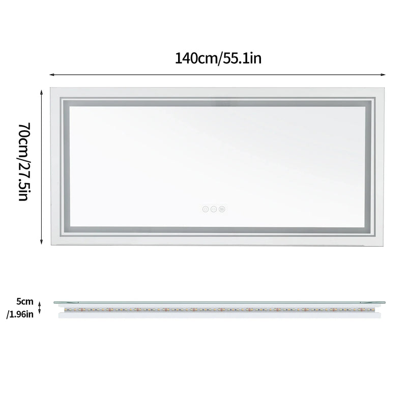 Jumbo-Large Illuminated LED Bathroom Mirror, Front and Backlit Lights, Wall Mounted, Touch Anti-fog Vanity Mirror