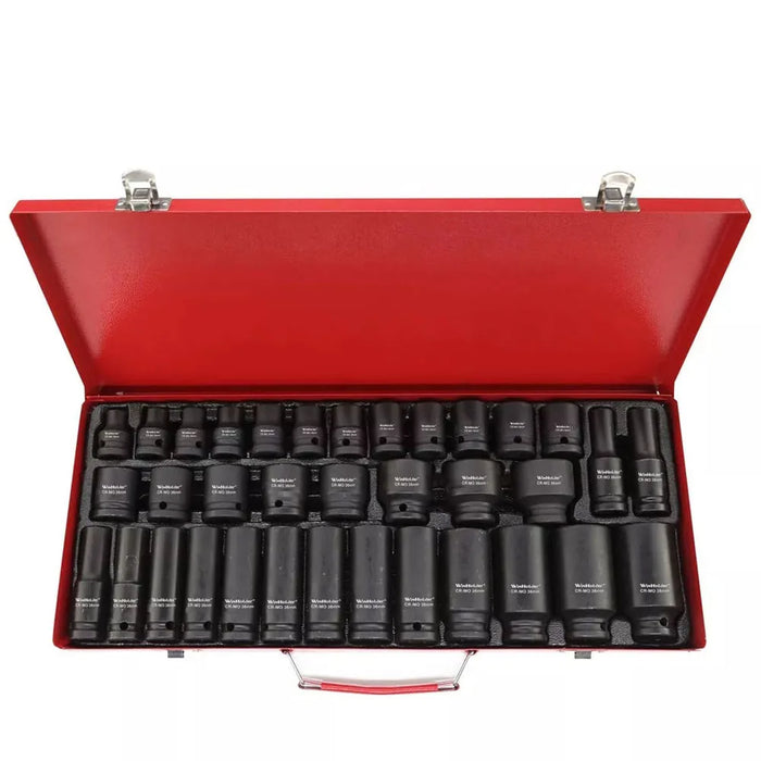 Professional 35Pcs Deep Impact Socket Set 1/2" Drive 6 Point Air Sockets Spindle Axle Nut Garage Workshop Car Truck Repair Tools