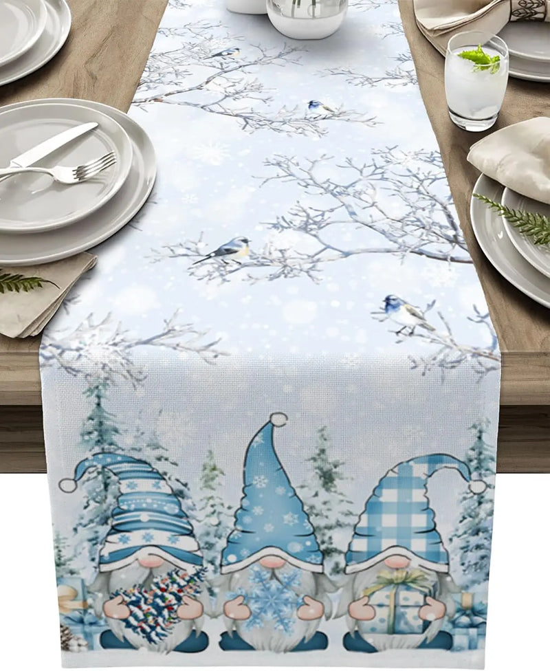 Christmas Gnome Snowflake Branch Bird Linen Table Runner Dresser Scarves Winter Xmas Kitchen Table Runner Christmas Decorations