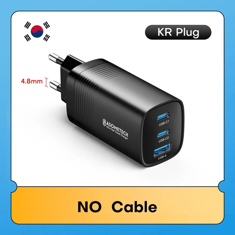 ASOMETECH GaN USB Type C Charger 65W 45W PPS PD QC4.0 Quick Charger For Macbook Laptop IPAD Tablet iPhone 16 Samsung S23 Ultra