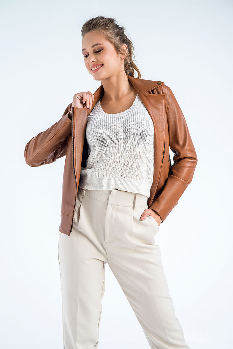 Chocolate Genuine Classic Cut Leather Jacket