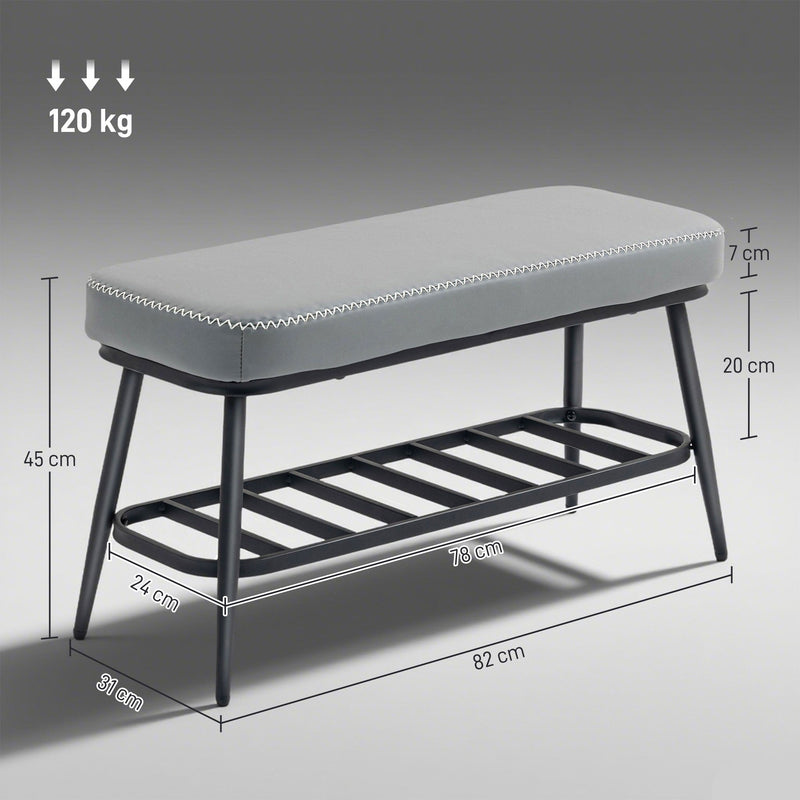 Grey Shoe Storage Bench PU Leather Seat Cabinet Hallway Organiser