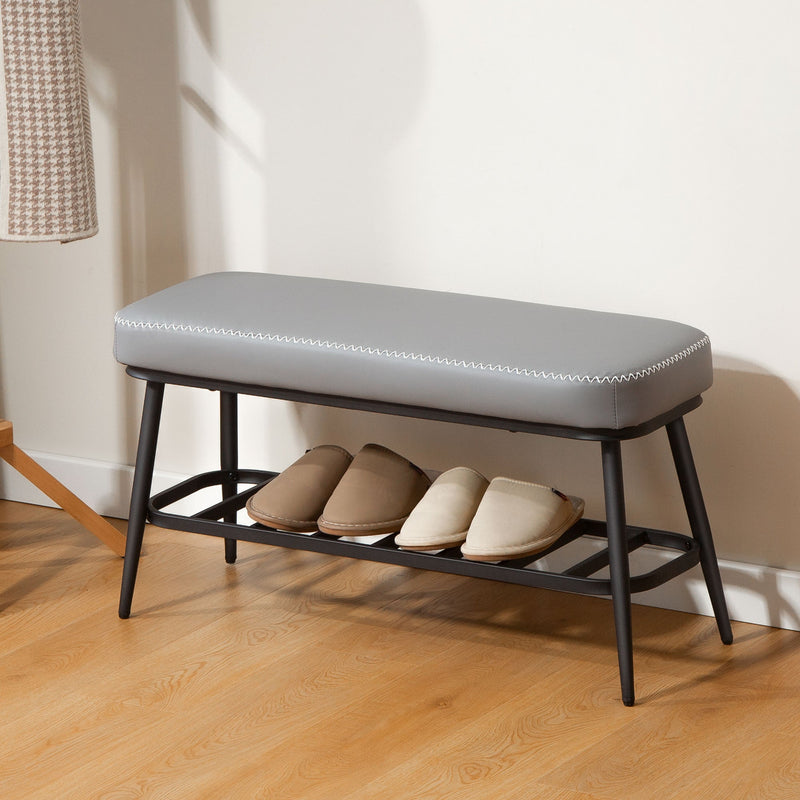 Grey Shoe Storage Bench PU Leather Seat Cabinet Hallway Organiser