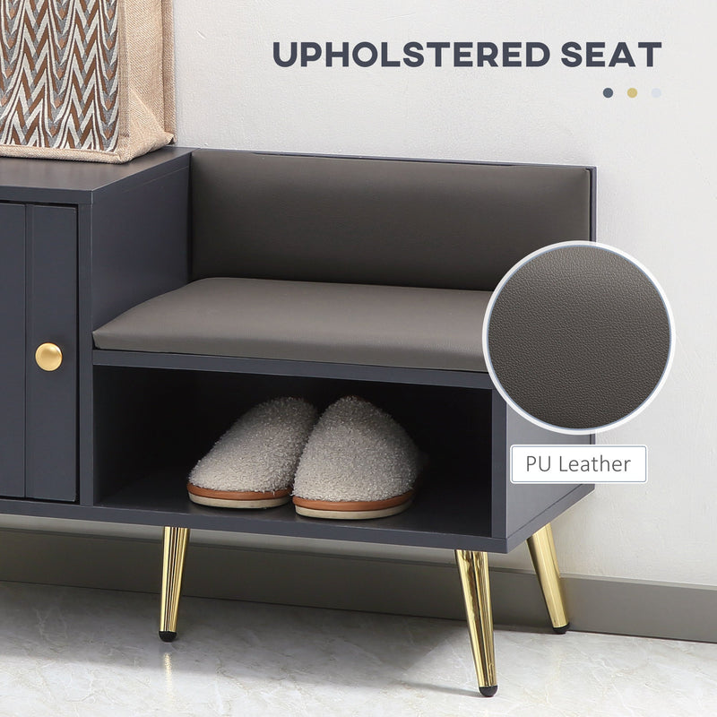 Navy Shoe Storage Bench with Padded Seat & Cabinet Hallway Organiser Gold Legs
