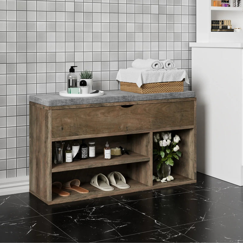 Shoe Storage Bench with Cushion - Padded Seat & Flip-Top Storage Organiser Rack