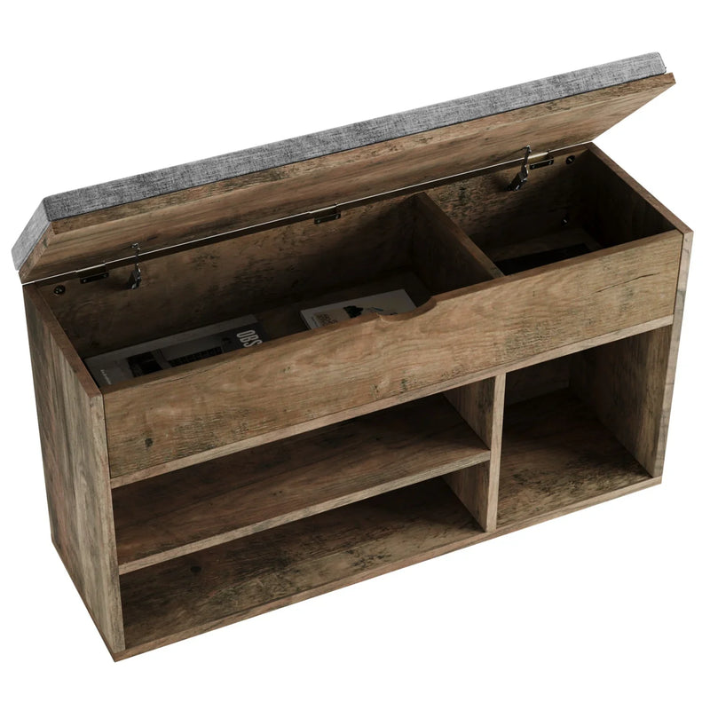 Shoe Storage Bench with Cushion - Padded Seat & Flip-Top Storage Organiser Rack