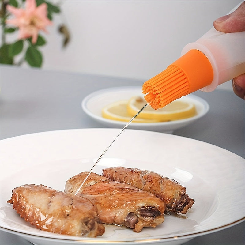 Silicone Basting Brush with Lid & Measurements - BBQ & Cooking Marinade Tool