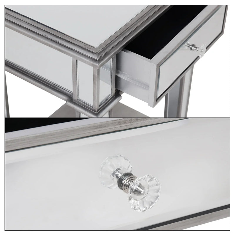 Silver Mirrored Nightstand End Side Table with Drawer – Bedside Cabinet Mirror
