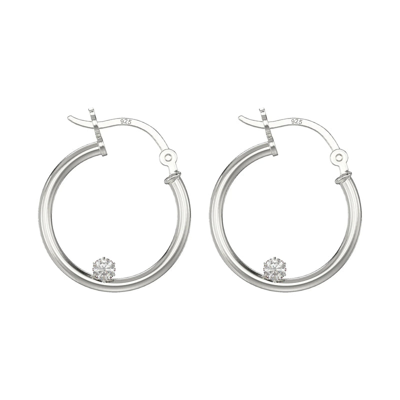 Silver Hoop Earrings with Cubic Zirconia