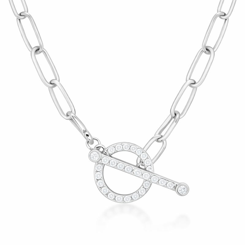 T-Bar Paperclip Chain with Cubic Zirconia