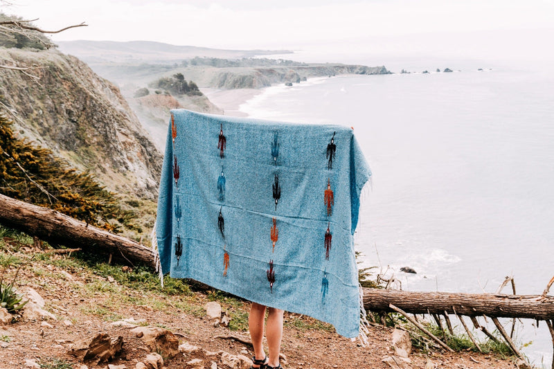 Sky Blue Baja Thunderbird Mexican Blanket