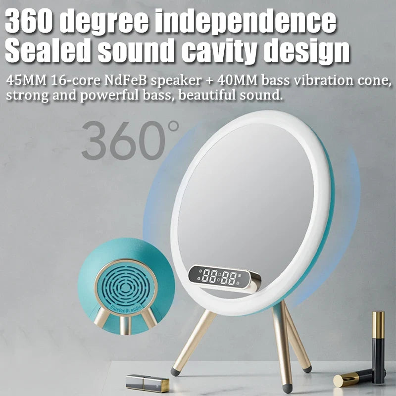 Smart Bluetooth Speaker Mirror Alarm Clock LED Night Light Wireless Charger