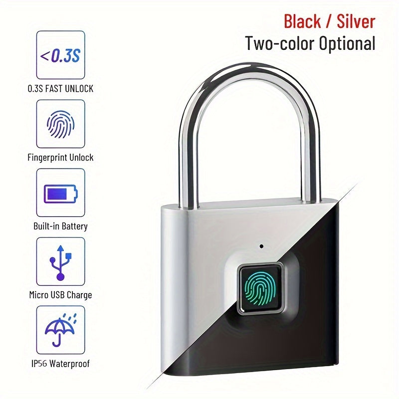 Smart Fingerprint Padlock - Waterproof, Keyless & USB Rechargeable Lock for Luggage, Backpacks & Travel