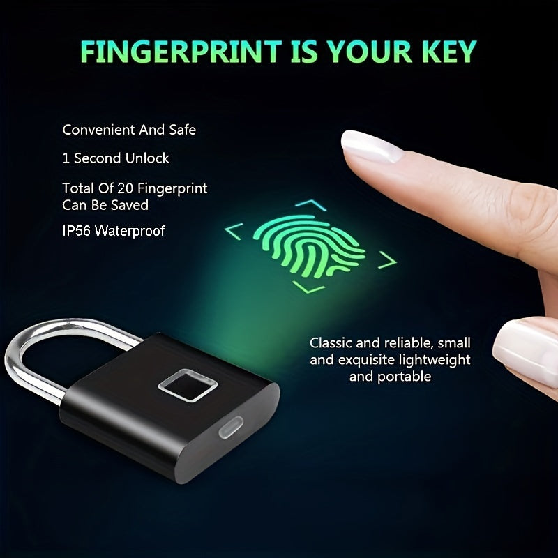 Smart Fingerprint Padlock - Waterproof, Keyless & USB Rechargeable Lock for Luggage, Backpacks & Travel