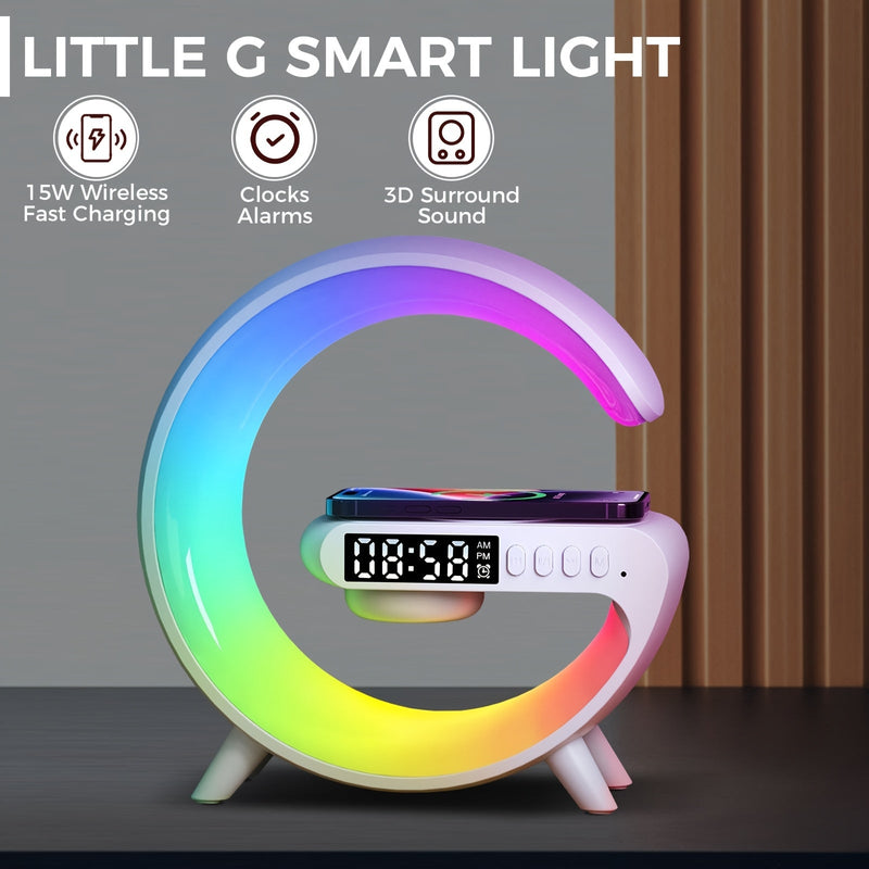 Smart Table Lamp with Wireless Charging, Bluetooth Speaker, Alarm Clock & Night Light Bedroom Atmosphere Lamp