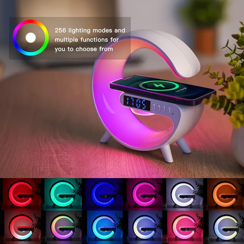 Smart Table Lamp with Wireless Charging, Bluetooth Speaker, Alarm Clock & Night Light Bedroom Atmosphere Lamp