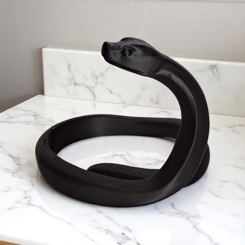 Minimalist Black Mamba Snake Sculpture | 3D Printed Geometric Decor