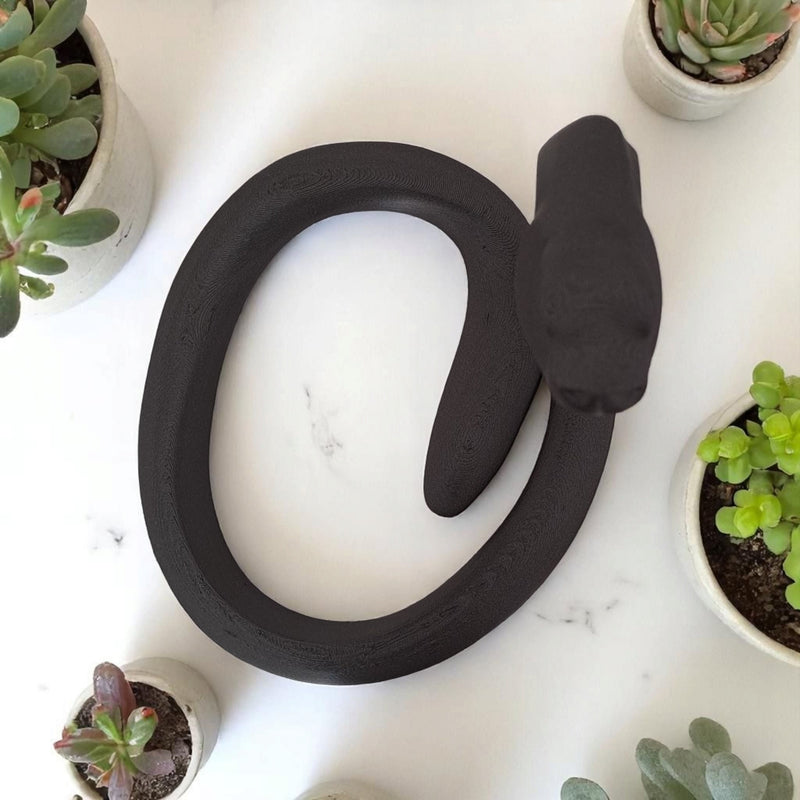 Minimalist Black Mamba Snake Sculpture | 3D Printed Geometric Decor
