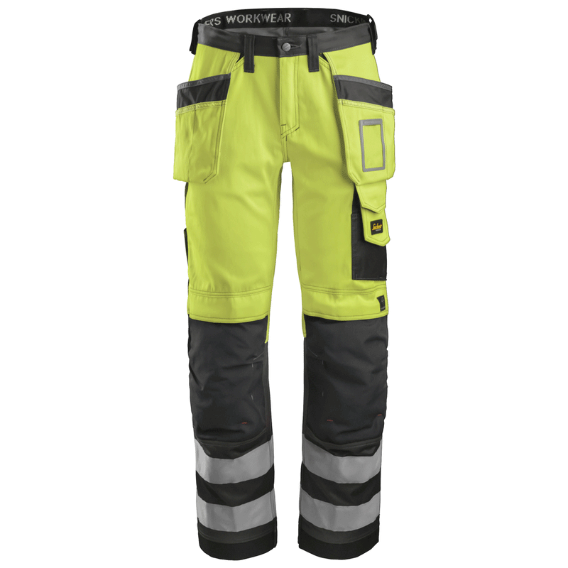 Snickers 3233 High-Vis Holster Pocket Trousers, Class 2 Yellow Waist 36"- Leg 35"- Snickers Size: 152