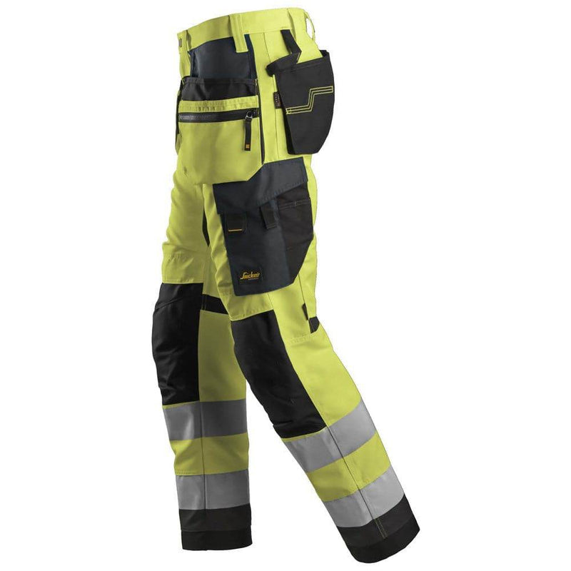 Snickers 6230 AllroundWork, Hi-Vis Trousers Holster Pockets+ CL2 Hi-Vis Yellow / Steel Grey / 33" Waist - 35" Leg - Snickers Size 148
