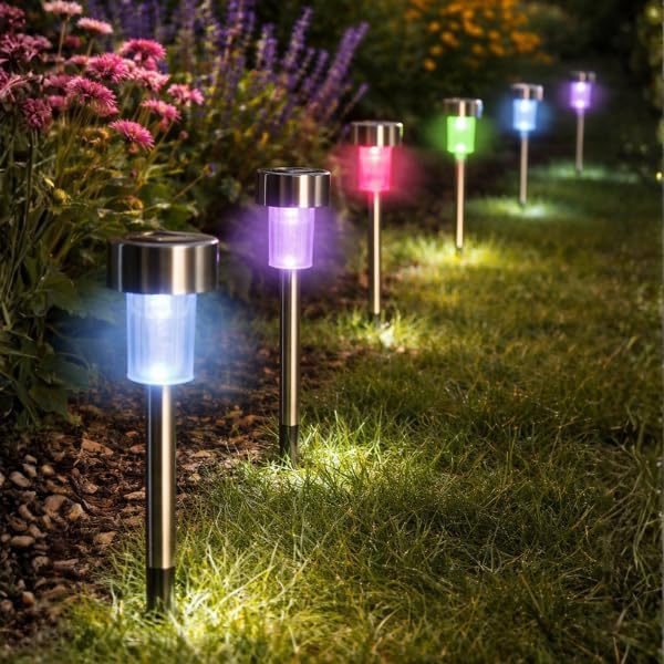 10pc Stainless Steel Colour Changing Solar Stake Lights