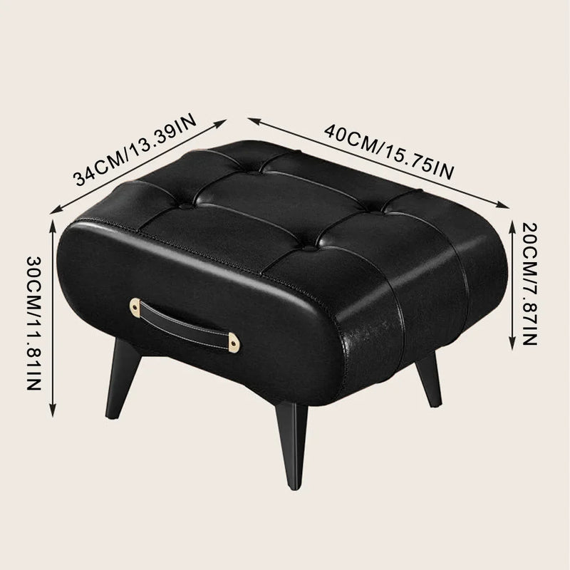 Black Square Faux Leather Stool - Modern Luxury Ottoman for Living Room Home Decor