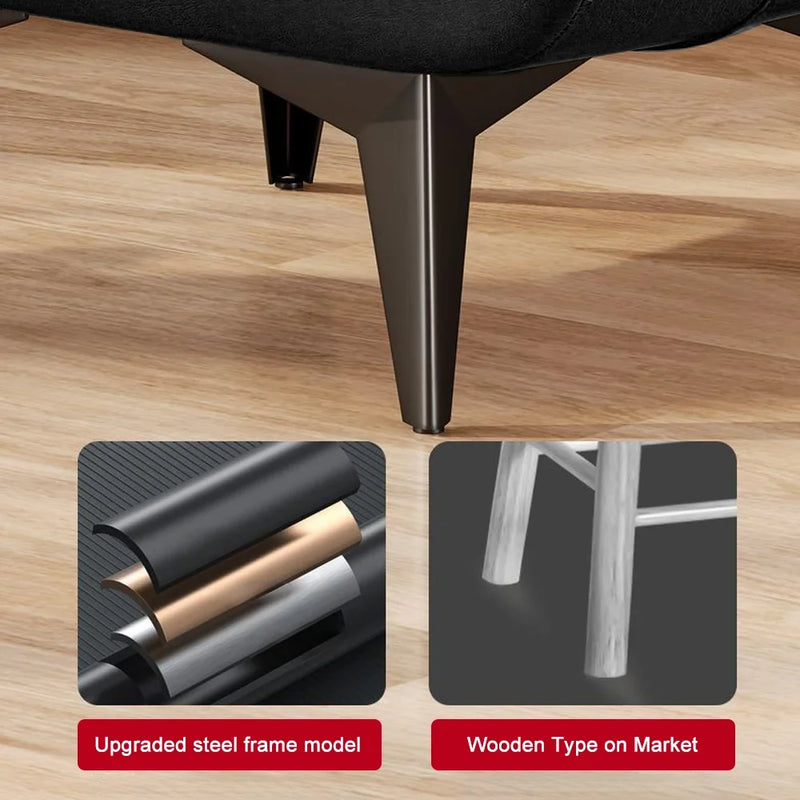 Black Square Faux Leather Stool - Modern Luxury Ottoman for Living Room Home Decor