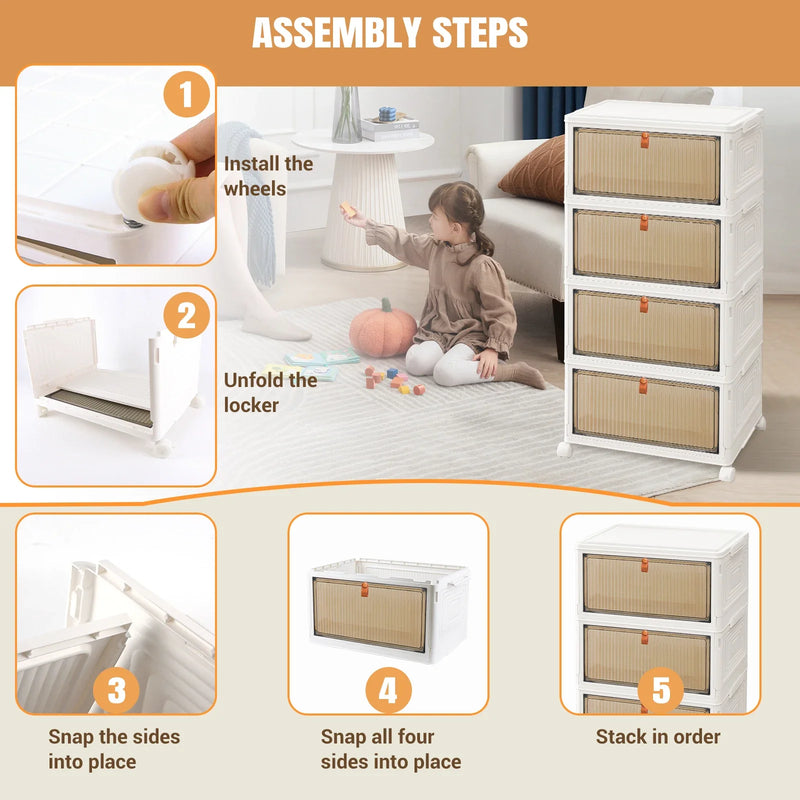 3/4/5 Tier Stackable Storage Boxes with Lids - Thickened Portable Units