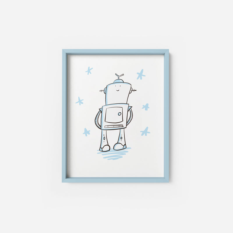 Cute Robot Wall Art Print – Kawaii Kids Room Decor UK
