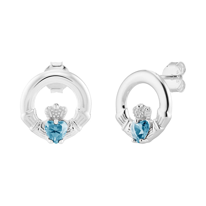 March Birthstone Claddagh Earrings