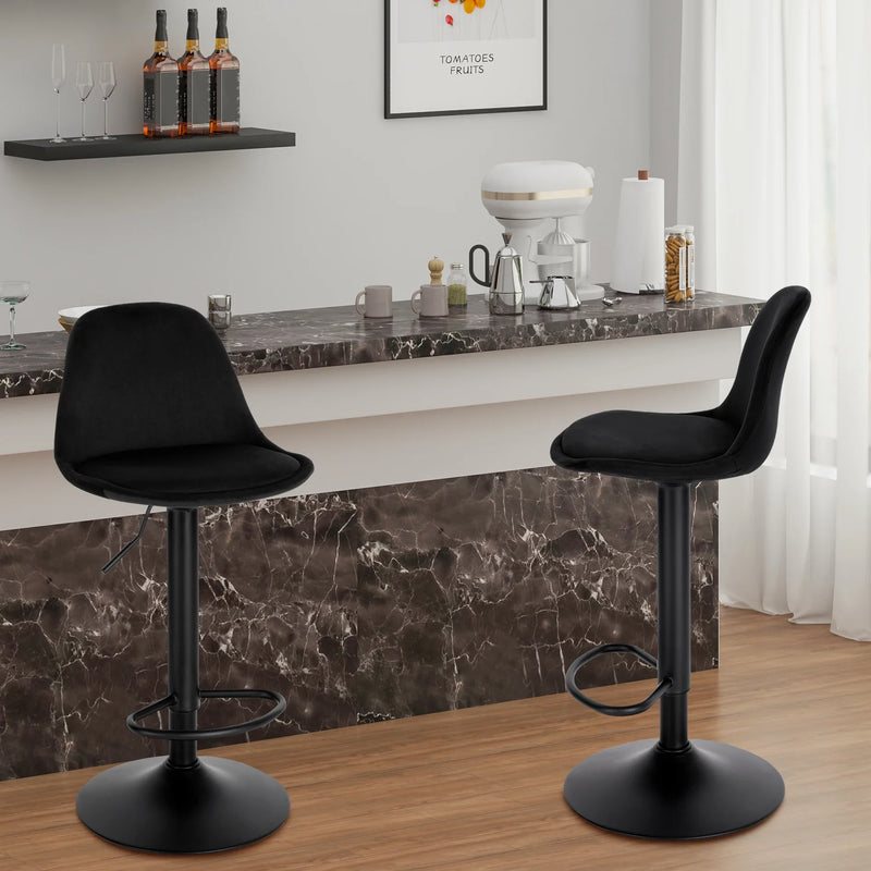 Height Adjustable Bar Stool - Faux Leather/Velvet Bar Chair Backrest Swivel High
