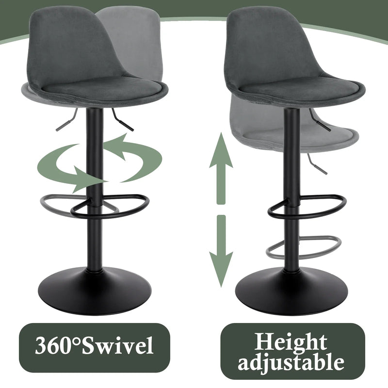 Height Adjustable Bar Stool - Faux Leather/Velvet Bar Chair Backrest Swivel High