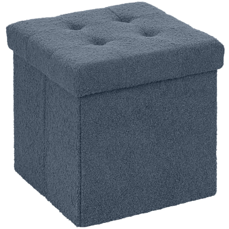 Foldable Sherpa Fleece Storage Ottoman Cube Footstool Blue - Living Room Bedroom Stool