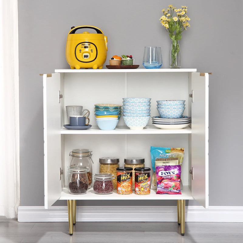 Storage Sideboard Cabinet Geometric Doors Gold Legs Modern Unit Bedside Side Table