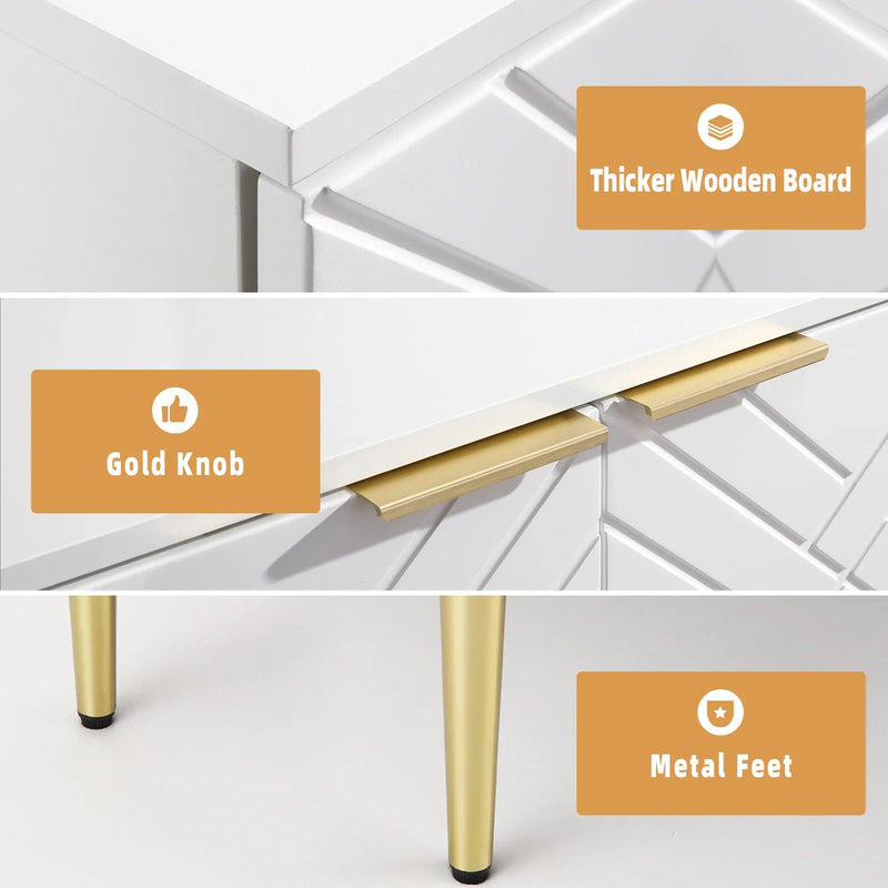 Storage Sideboard Cabinet Geometric Doors Gold Legs Modern Unit Bedside Side Table