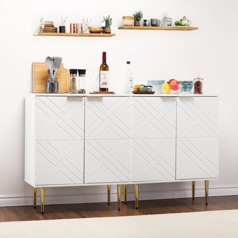 Storage Sideboard Cabinet Geometric Doors Gold Legs Modern Unit Bedside Side Table