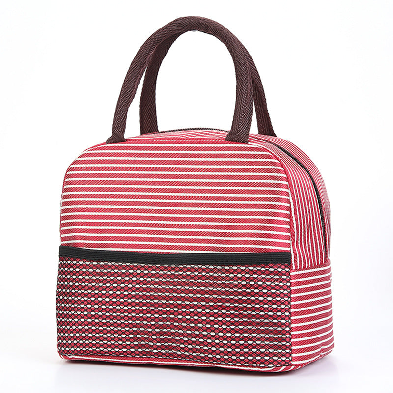 Classic Striped Lunch Bag Portable Insulated Fabric Lunch Box Tote Handbag