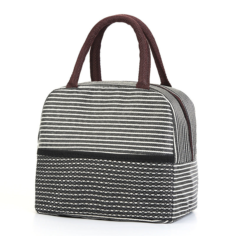 Classic Striped Lunch Bag Portable Insulated Fabric Lunch Box Tote Handbag