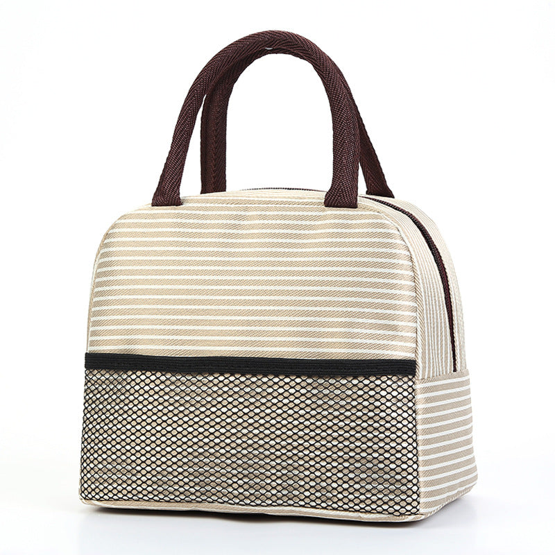 Classic Striped Lunch Bag Portable Insulated Fabric Lunch Box Tote Handbag