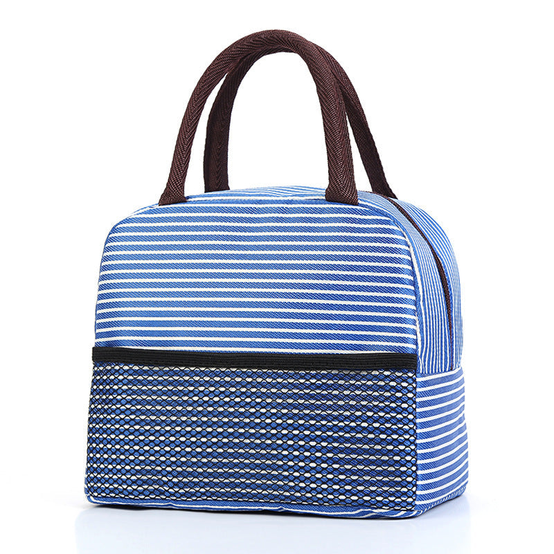 Classic Striped Lunch Bag Portable Insulated Fabric Lunch Box Tote Handbag