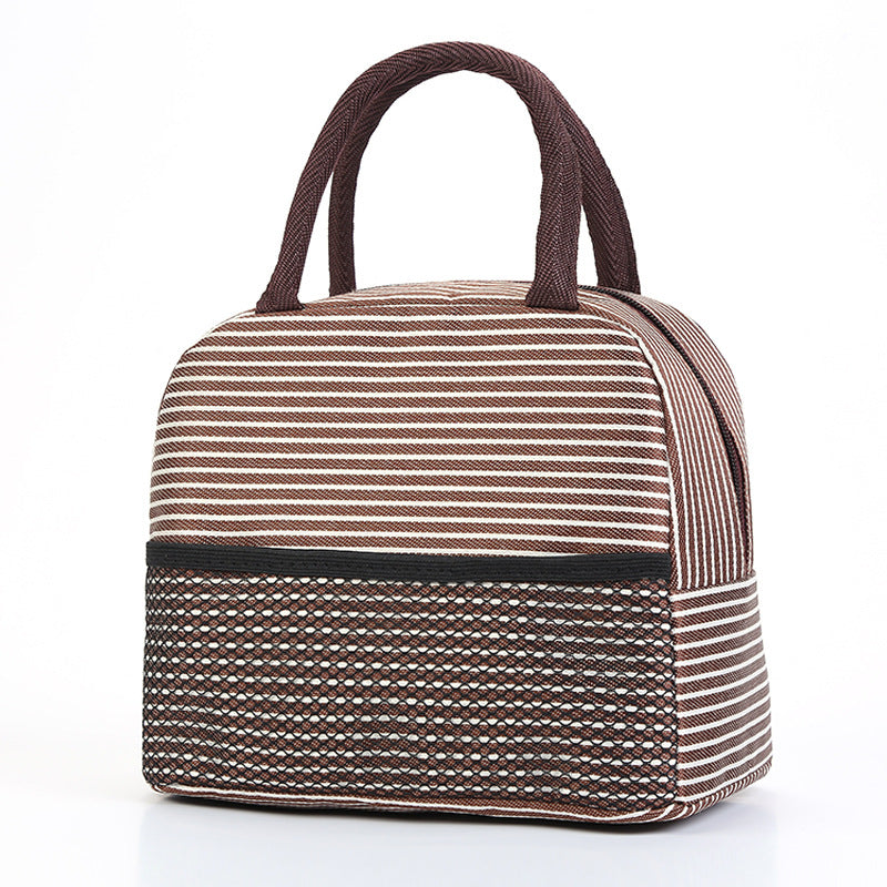 Classic Striped Lunch Bag Portable Insulated Fabric Lunch Box Tote Handbag